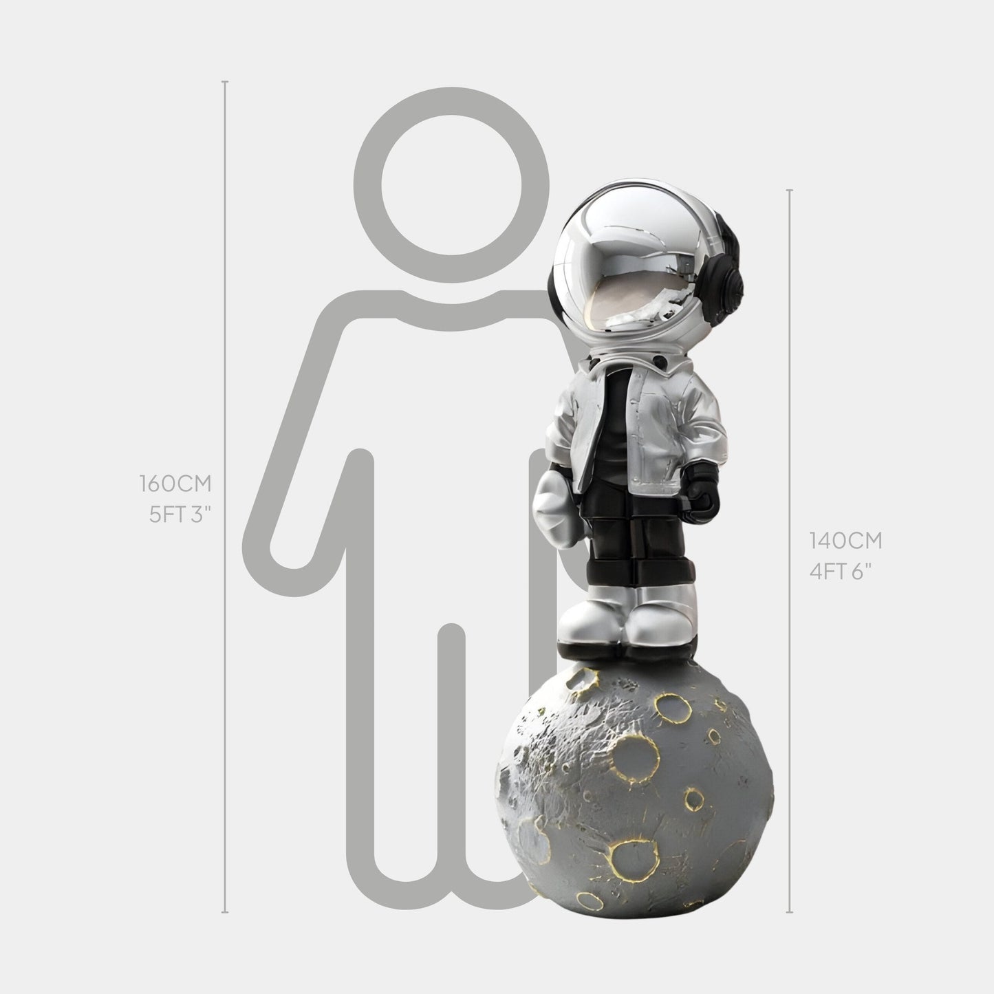 Große Lunar Silver Astronaut Beats On Moon Skulptur - 140cm