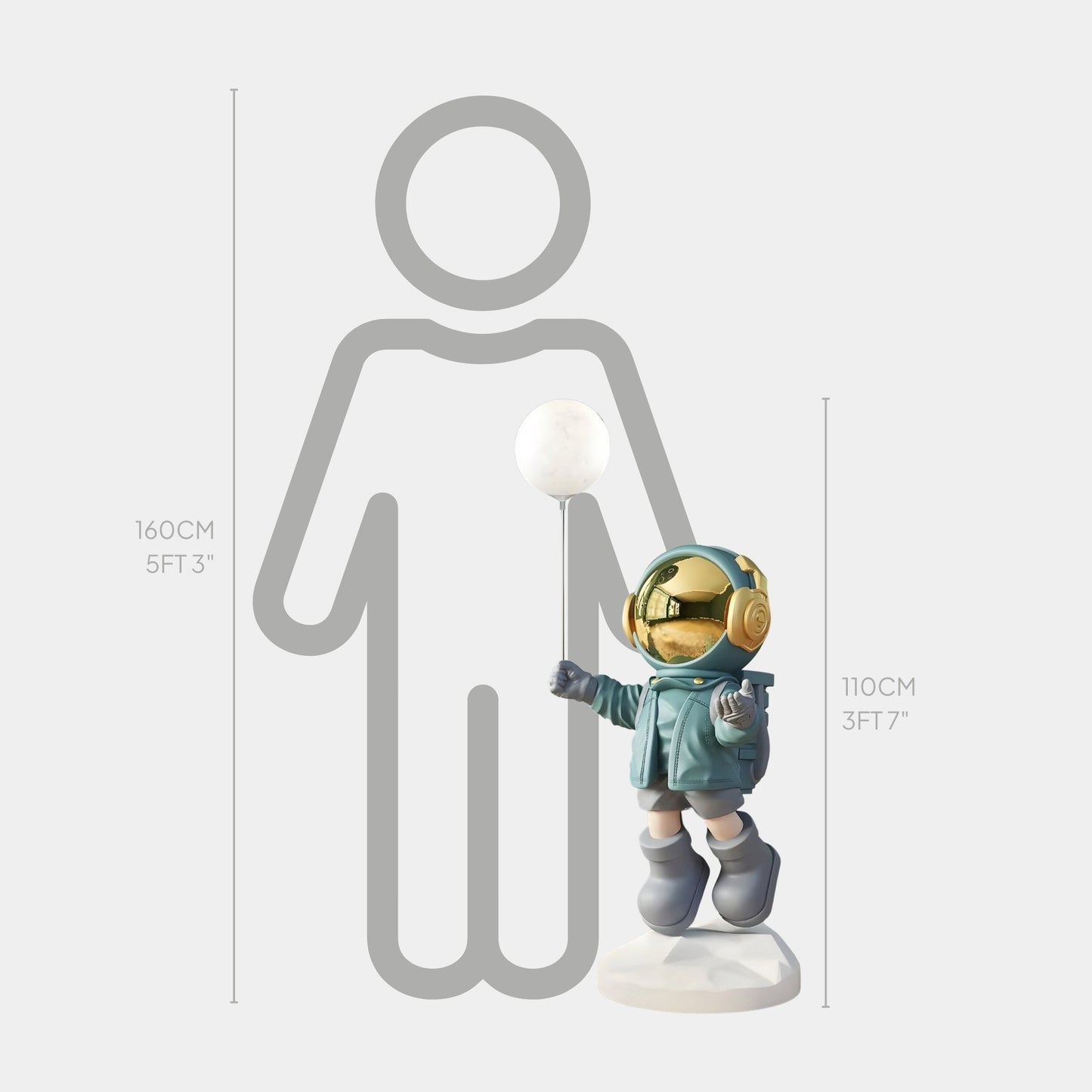 Mittlere Galaktisch Blaue Astronauten Leuchtballon Skulptur - 110cm