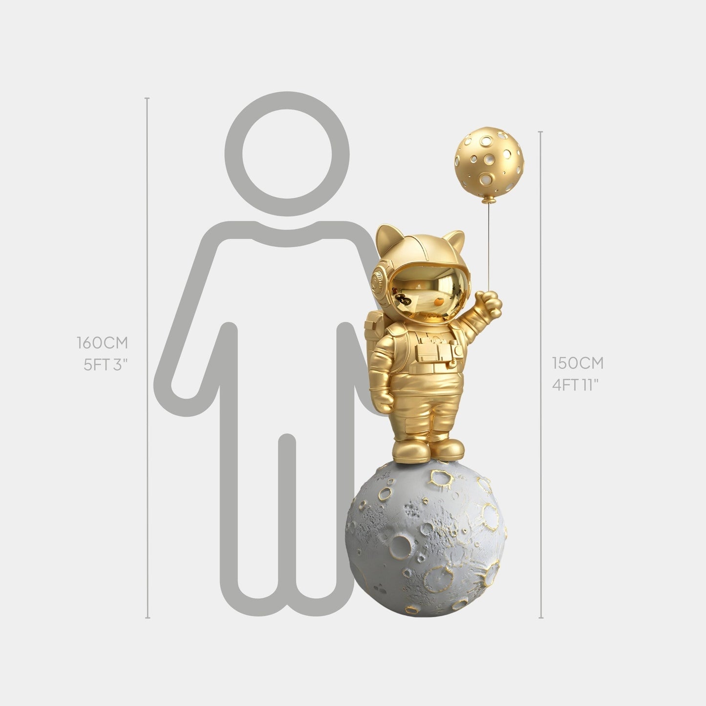 Mittlere vergoldete Gold-Astronaut-Kätzchen-Mondballonskulptur - 150 cm
