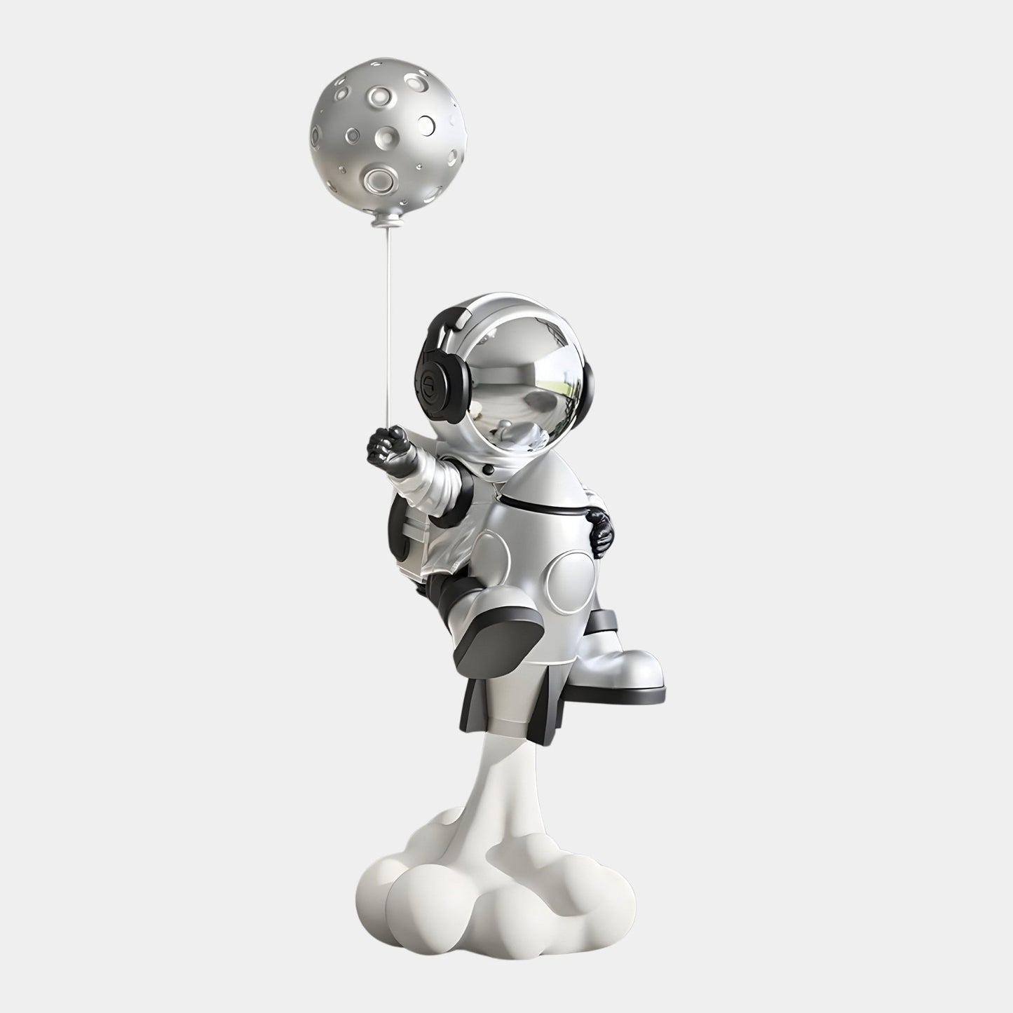 Mittlere Lunar Silber Astronaut Rakete Start Ballon Skulptur - 95 cm
