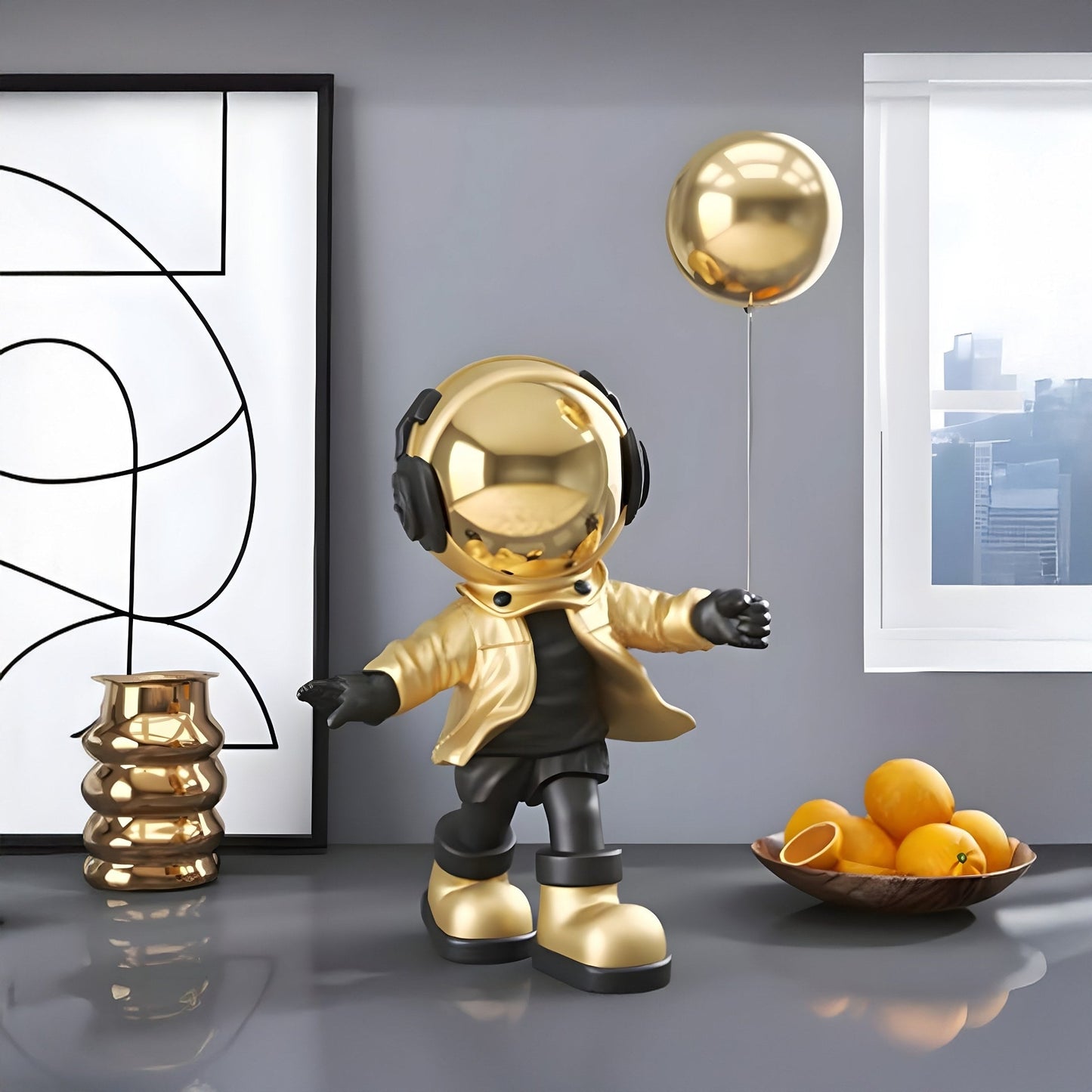 Kleine himmlische goldene Astronautenballon-Stehfigur - 48 cm