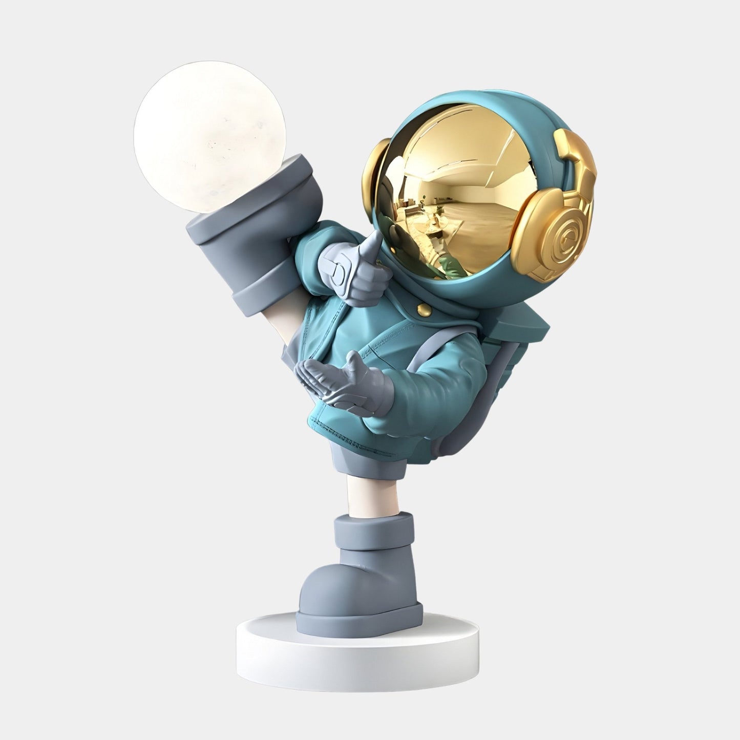 Kleine Galaktische Blaue Astronauten Glow Kick Skulptur - 70 cm