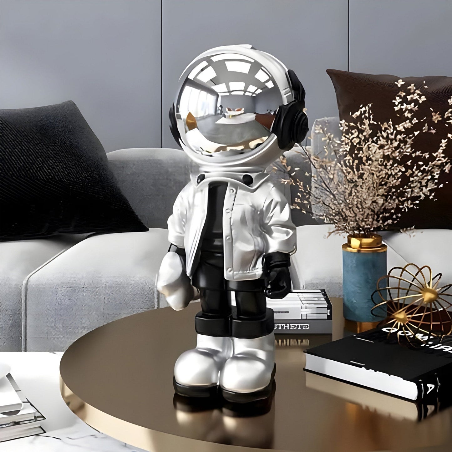 Kleine Lunar Silver Astronaut Beats Figur - 36 cm