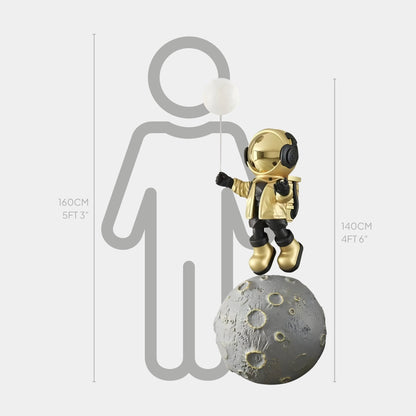 Große himmlische goldene Astronautenballon-Mondlauf-Skulptur - 140 cm