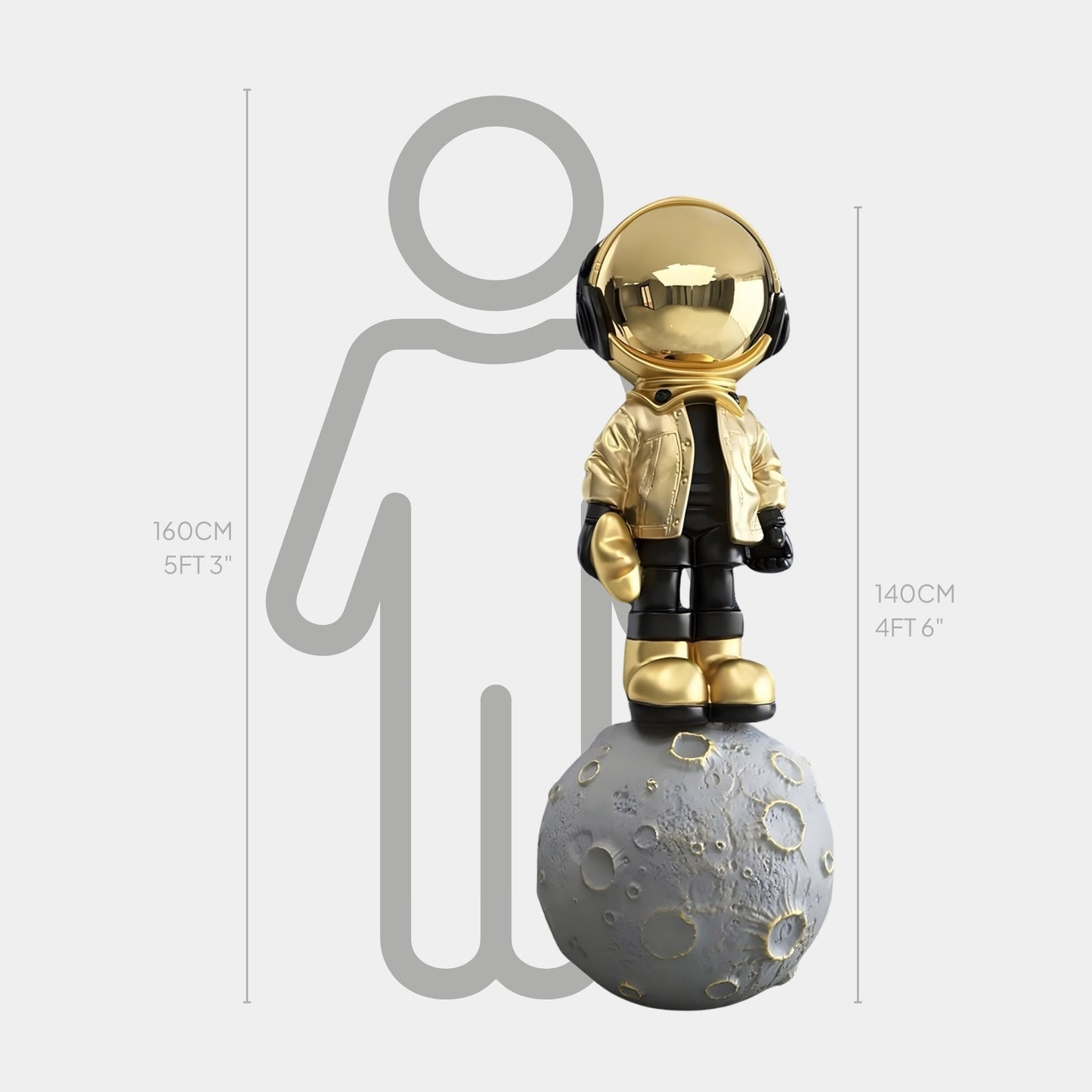 Große Himmlische Gold-Astronauten-Skulptur, die auf dem Mond schlägt - 140 cm