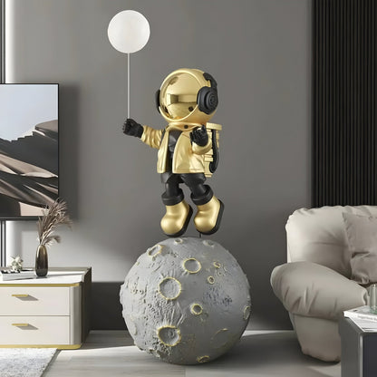 Große himmlische goldene Astronauten-Glow-Ballon-Moonwalk-Skulptur - 140 cm
