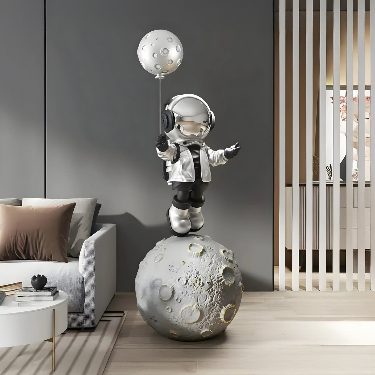 Große Lunar Silver Astronaut Ballon Mondspaziergang Skulptur - 140 cm
