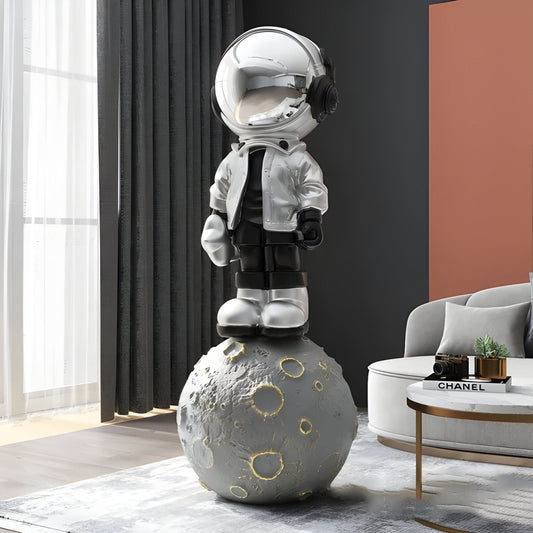 Große Lunar Silver Astronaut Beats On Moon Skulptur - 140cm