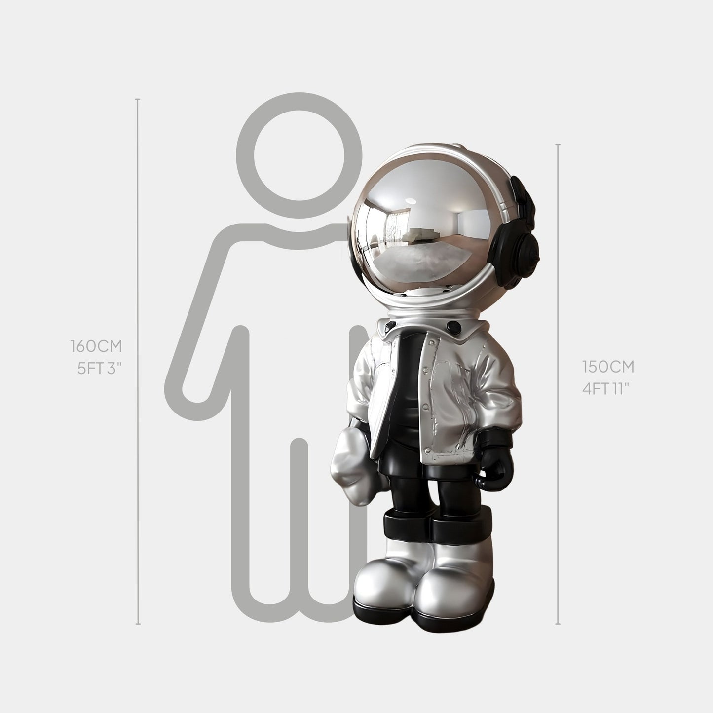 Große Luna Silber Astronaut Beats Skulptur - 150 cm