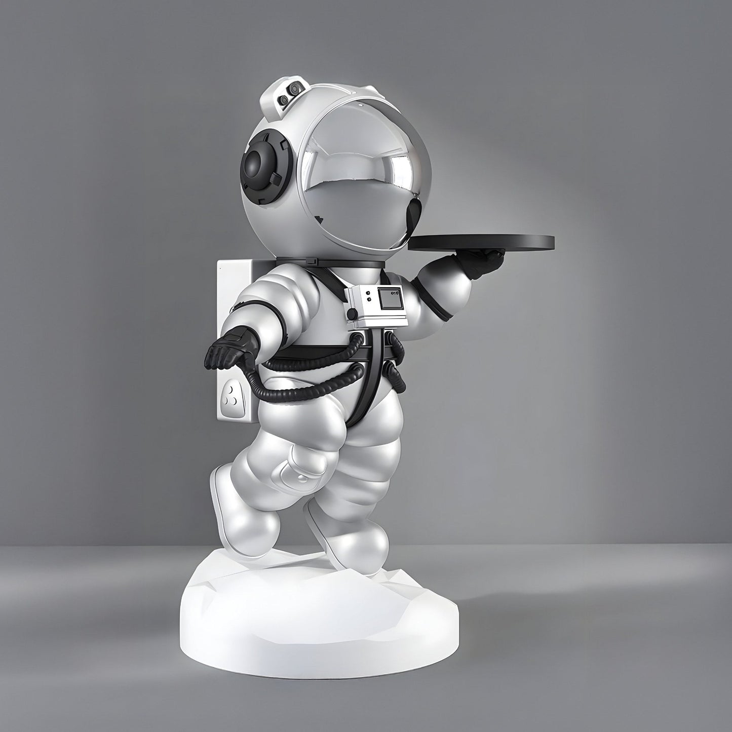 Mittlere Astral Silber Astronauten Bär Butler Skulptur - 90 cm
