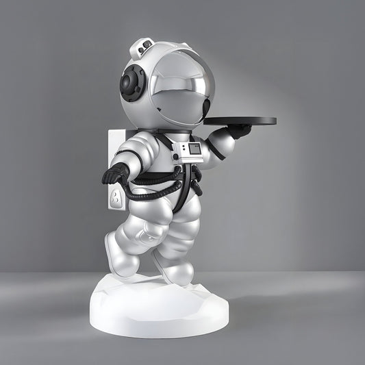 Mittlere Astral Silber Astronauten Bär Butler Skulptur - 90 cm