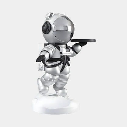 Mittlere Astral Silber Astronauten Bär Butler Skulptur - 90 cm