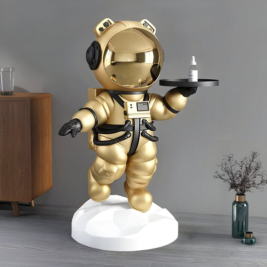 Mittlere himmlische goldene Astronauten-Bären-Butler-Skulptur - 90 cm