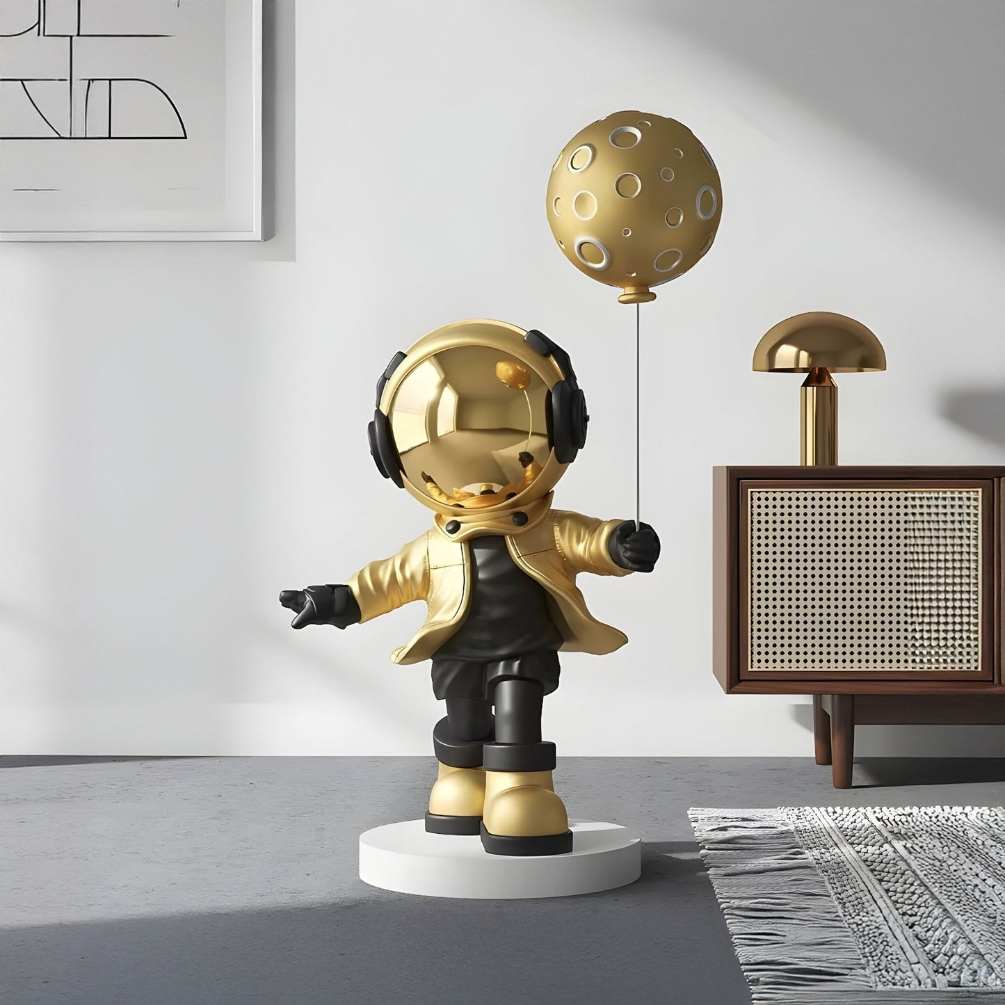 Mittlere himmlische goldene Astronauten-Mondballonskulptur - 96 cm