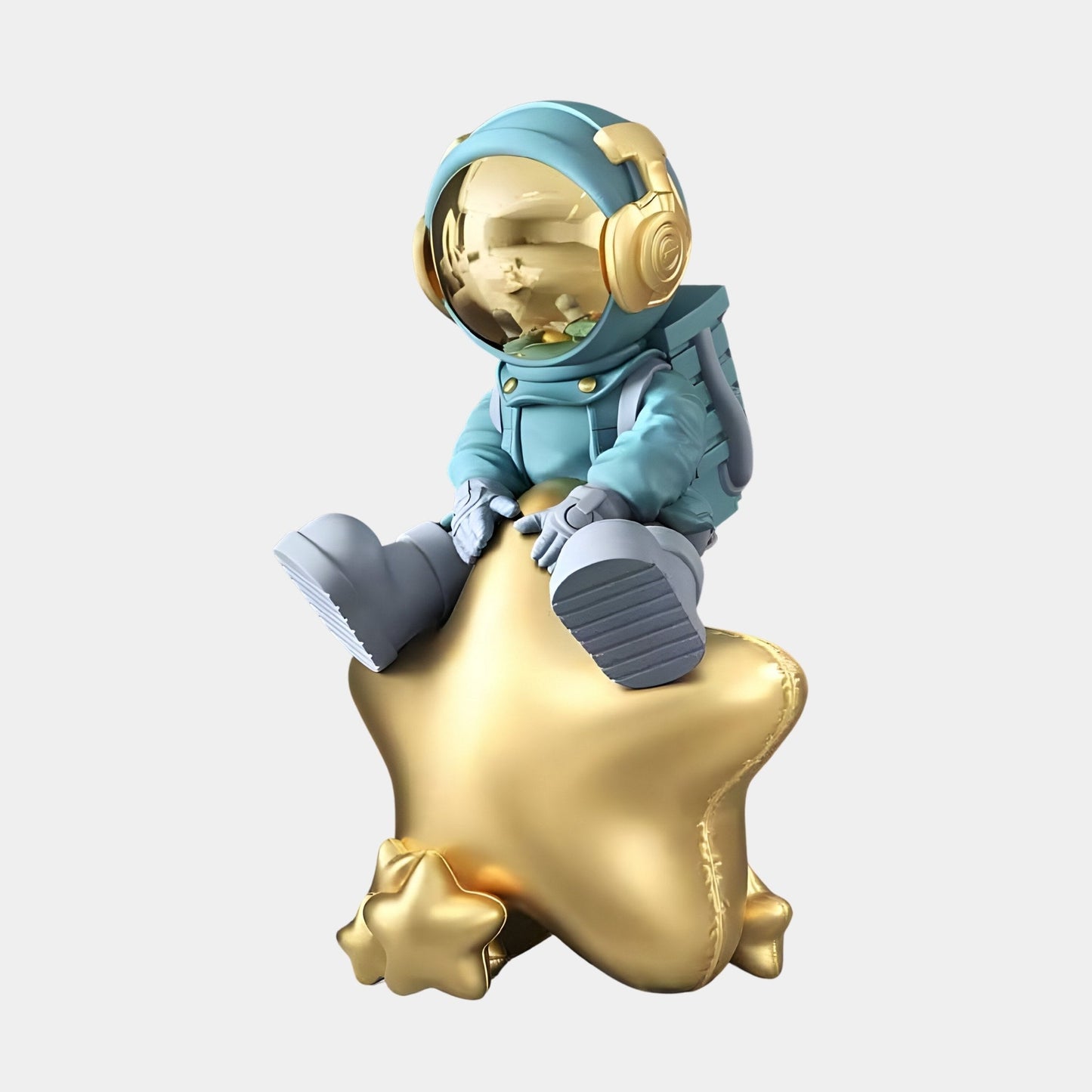 Mittelgroße galaktisch blaue Astronauten Beats auf Stern-Skulptur - 90 cm
