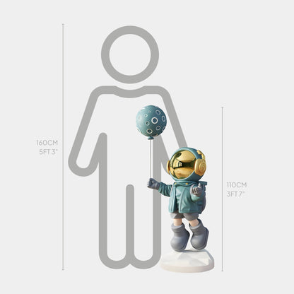 Mittlere galaktisch blaue Astronauten-Mond-Luftballon-Skulptur - 110 cm