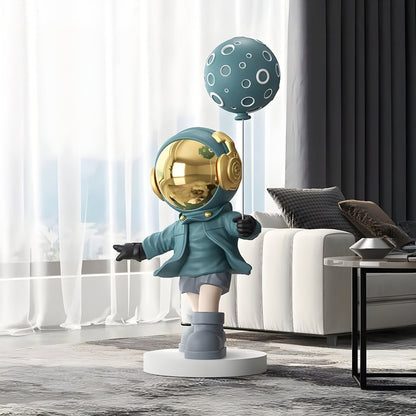 Mittlere Galaktische Blaue Astronauten-Mond-Luftballon-Skulptur - 96 cm