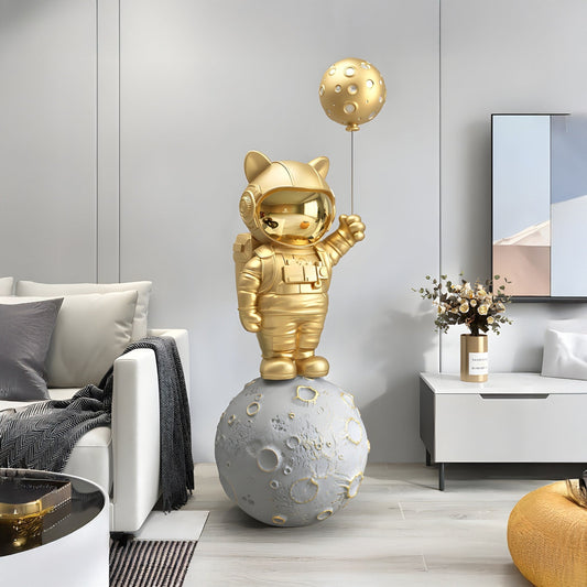 Mittlere vergoldete Gold-Astronaut-Kätzchen-Mondballonskulptur - 150 cm