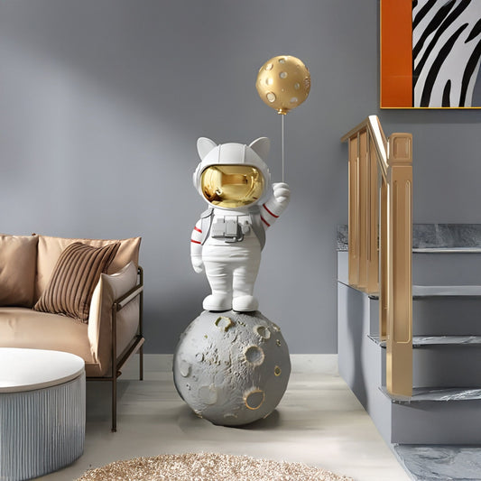 Medium Nova White Astronaut Kitty Moon Balloon Skulptur - 150cm