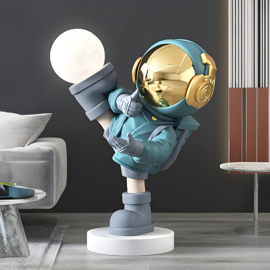 Kleine Galaktische Blaue Astronauten Glow Kick Skulptur - 70 cm