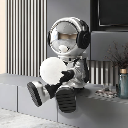 Kleine Lunar Silber Astronaut Glow Sitzende II Skulptur - 53cm